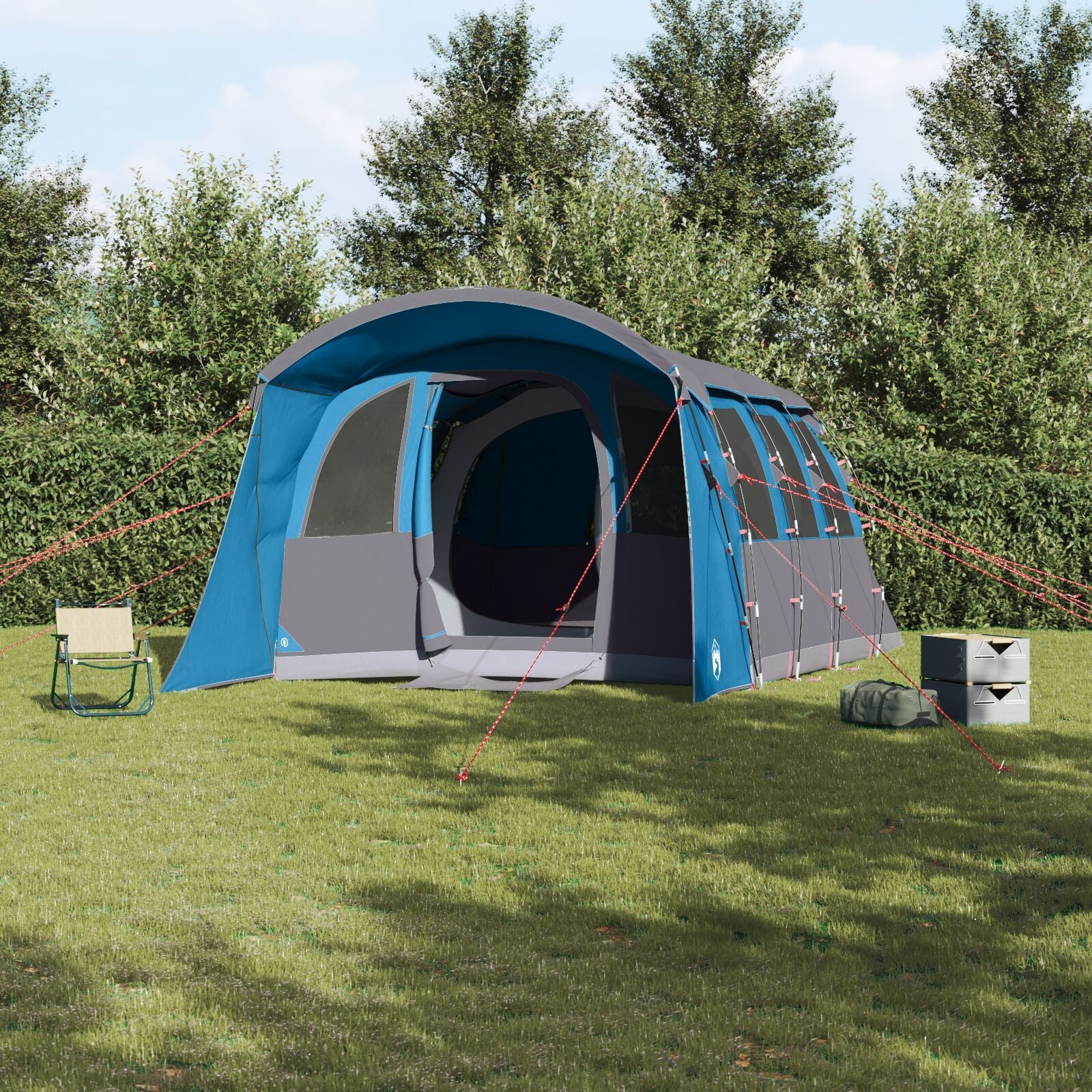 Opplev plass og frihet med telt for 7–10 personer. Inkluderer oppholdsrom, soverom og værbeskyttelse – ideelt for lengre campingferier.