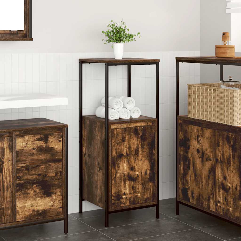 Baderomsskap Med Hyller Røkt Eik 36X35X95 Cm