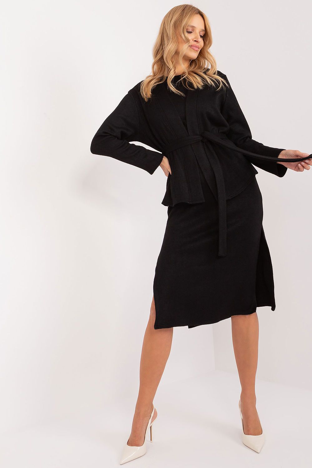 Lakerta Todelssett - cardigan og ermeløs kjole - Laketra til dame fra MS StyleHaven, laget av angora, farge Svart, størrelse S/M, med short; 3-4 ermer, perfekt til casual; dress