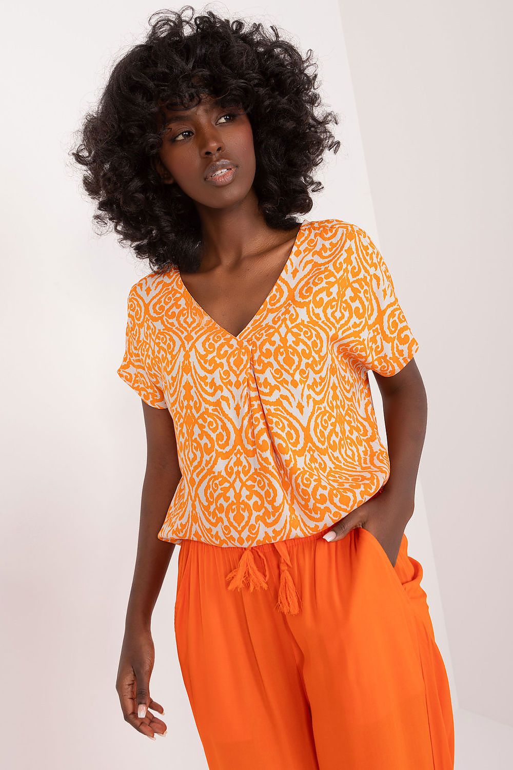 Bluse Sublevel til dame fra MS StyleHaven, laget av Viskose, farge Oransje, størrelse s, med short ermer, perfekt til casual; dress