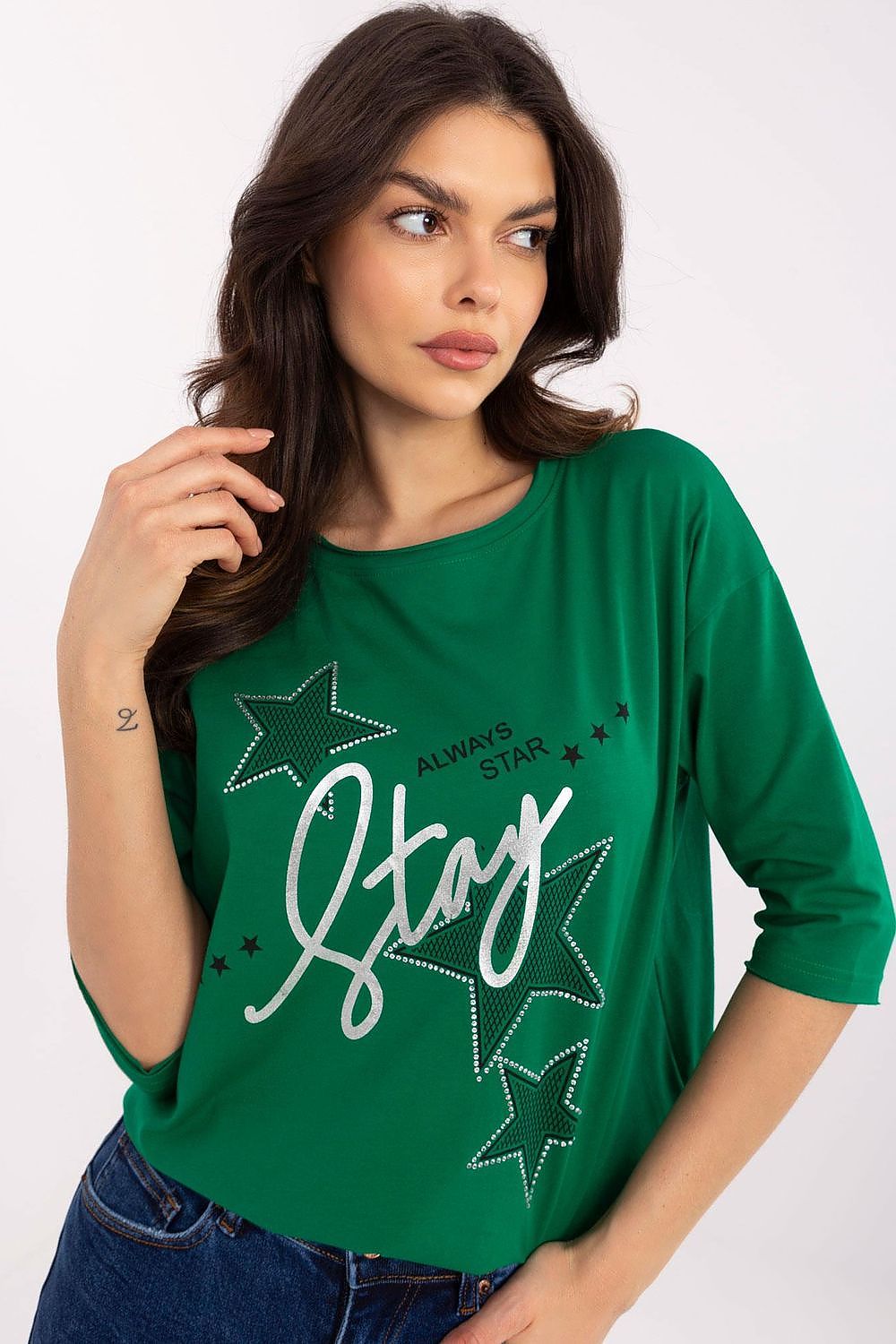 Mønstret hverdagsbluse dame - Blsse FP til dame fra MS StyleHaven, størrelse S, med short, bukselengde long, kjolelengde mini, kjolestil wrap; a-line