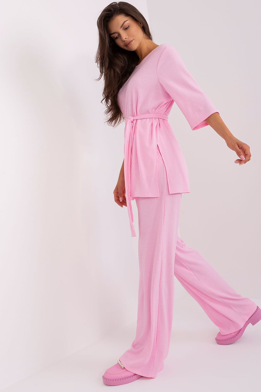 Lakerta Ribbesett til dame til dame fra MS StyleHaven, laget av Bomull; Elastan-1, farge Rosa, størrelse S/M, med short ermer, perfekt til casual; dress