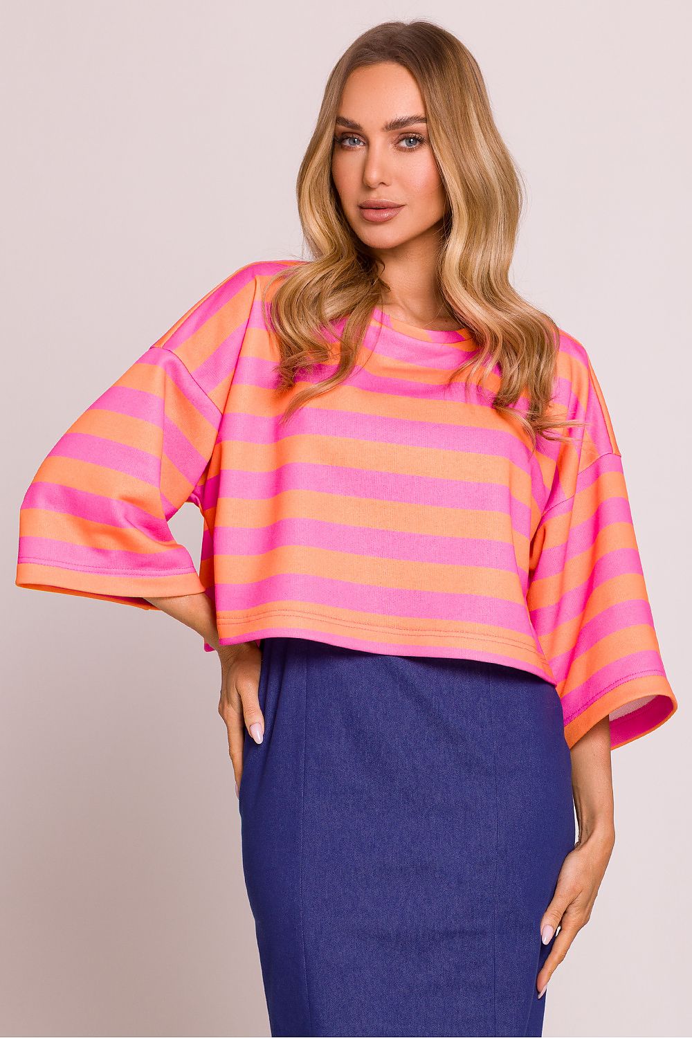 Oversized Genser - Moe til dame fra MS StyleHaven, laget av Bomull; polyester, farge Flerfarget, størrelse S/M, med 45720 ermer, perfekt til dress