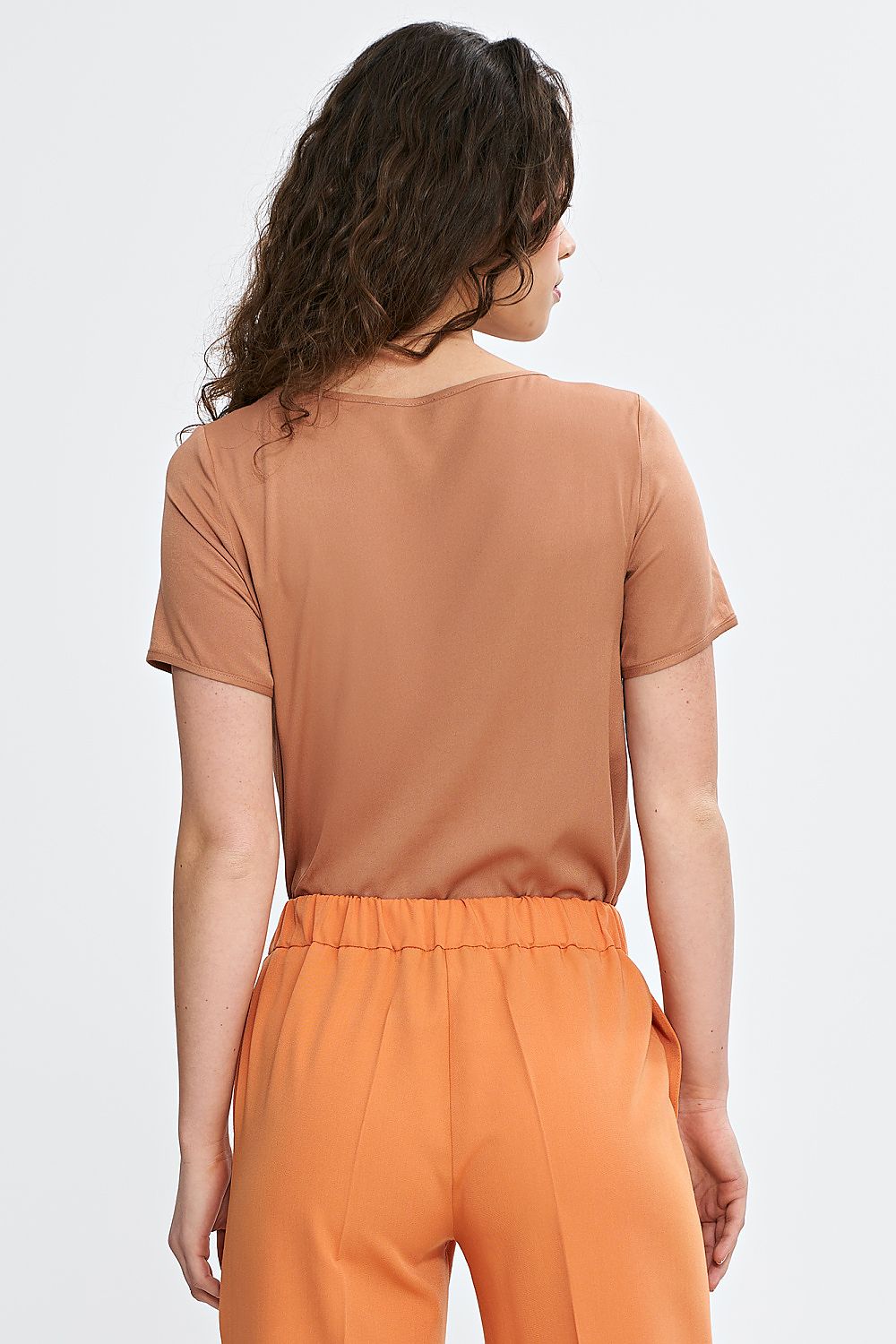 Rett passform Bluse Nife til dame fra MS StyleHaven, laget av Viskose, farge Brun, størrelse 40, med short ermer, perfekt til casual; dress