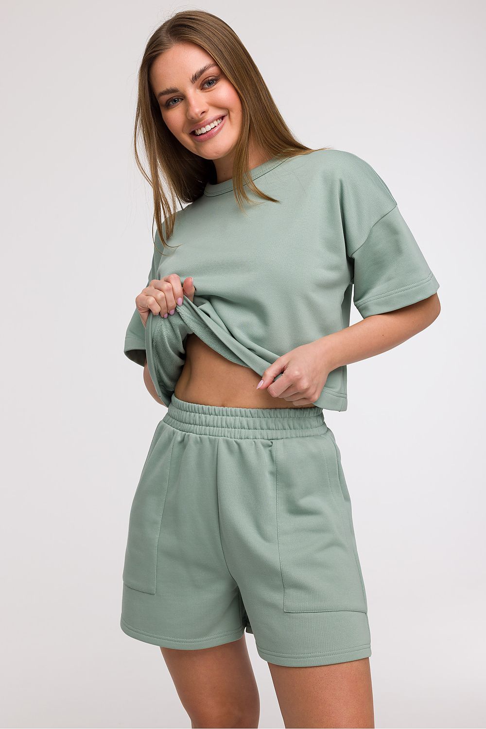 Shorts BeWear til dame fra MS StyleHaven, laget av Bomull; polyester, farge beige, størrelse L, med long ermer, perfekt til dress