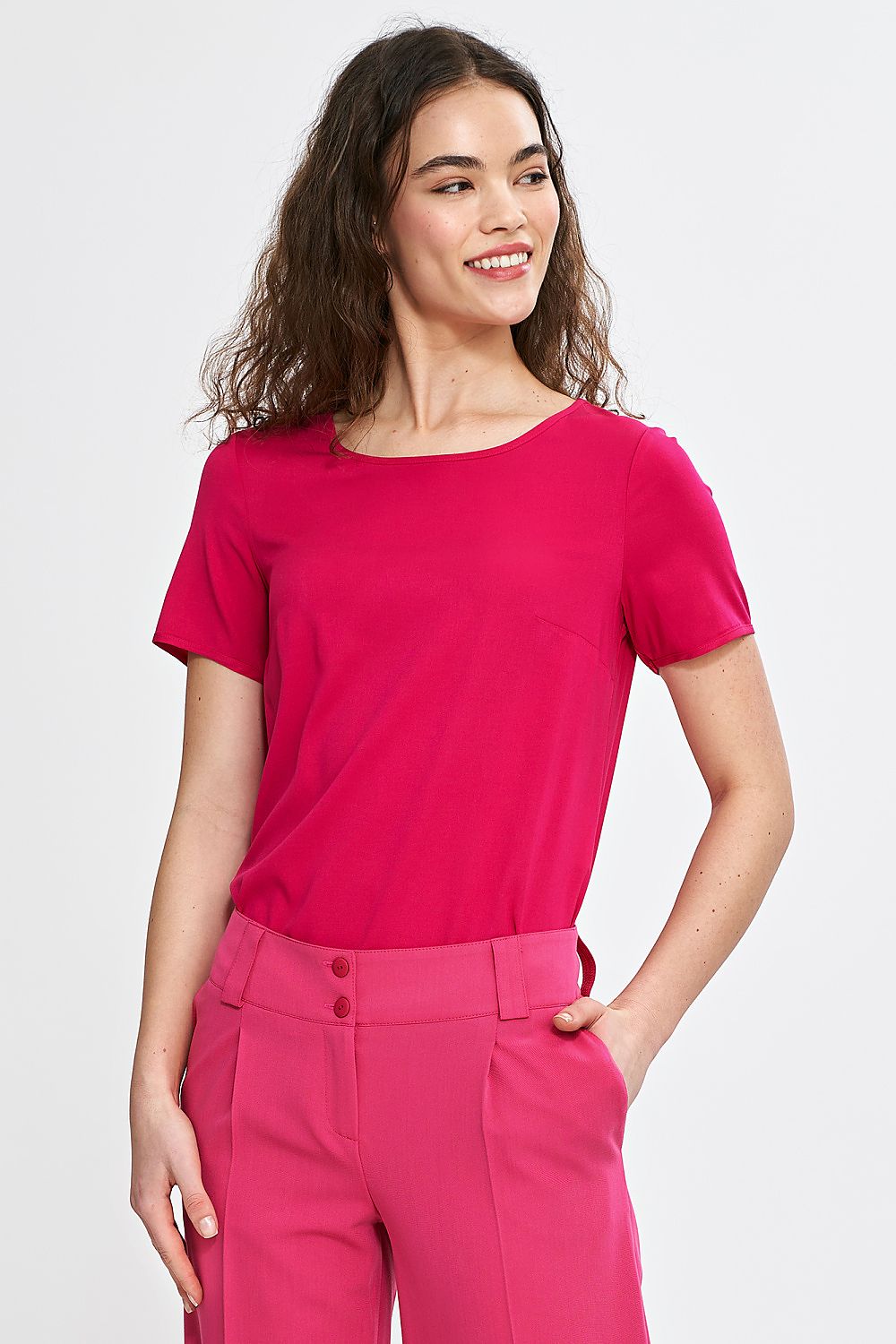 Rett passform Bluse Nife til dame fra MS StyleHaven, laget av Viskose, farge beige, størrelse 42, med short ermer, perfekt til casual; dress