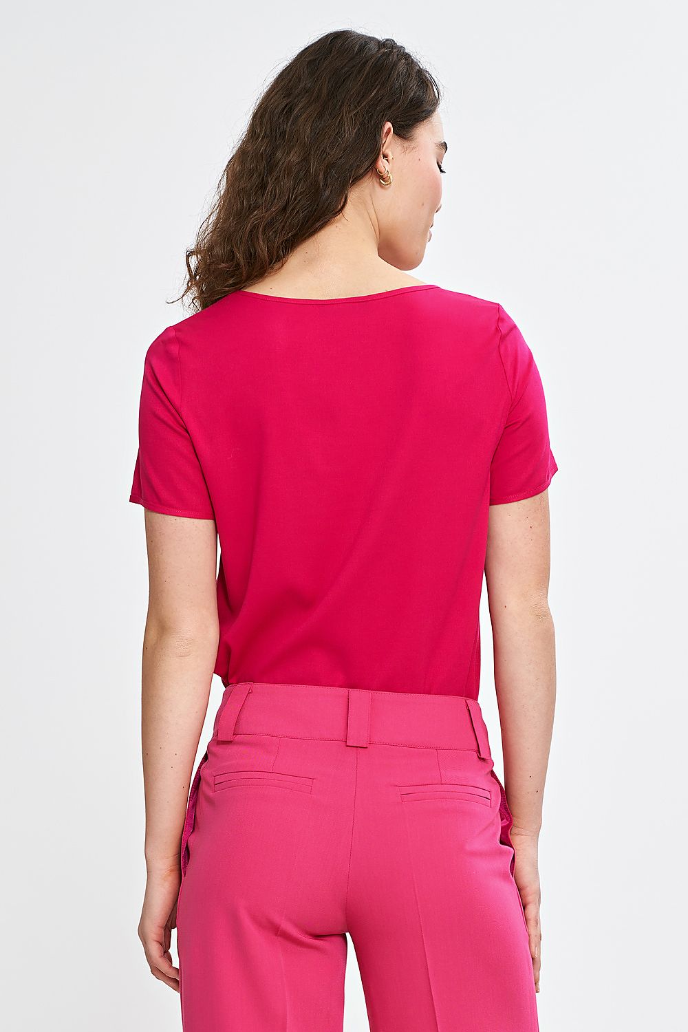 Rett passform Bluse Nife til dame fra MS StyleHaven, laget av Viskose, farge Rosa, størrelse 38, med short ermer, perfekt til casual; dress