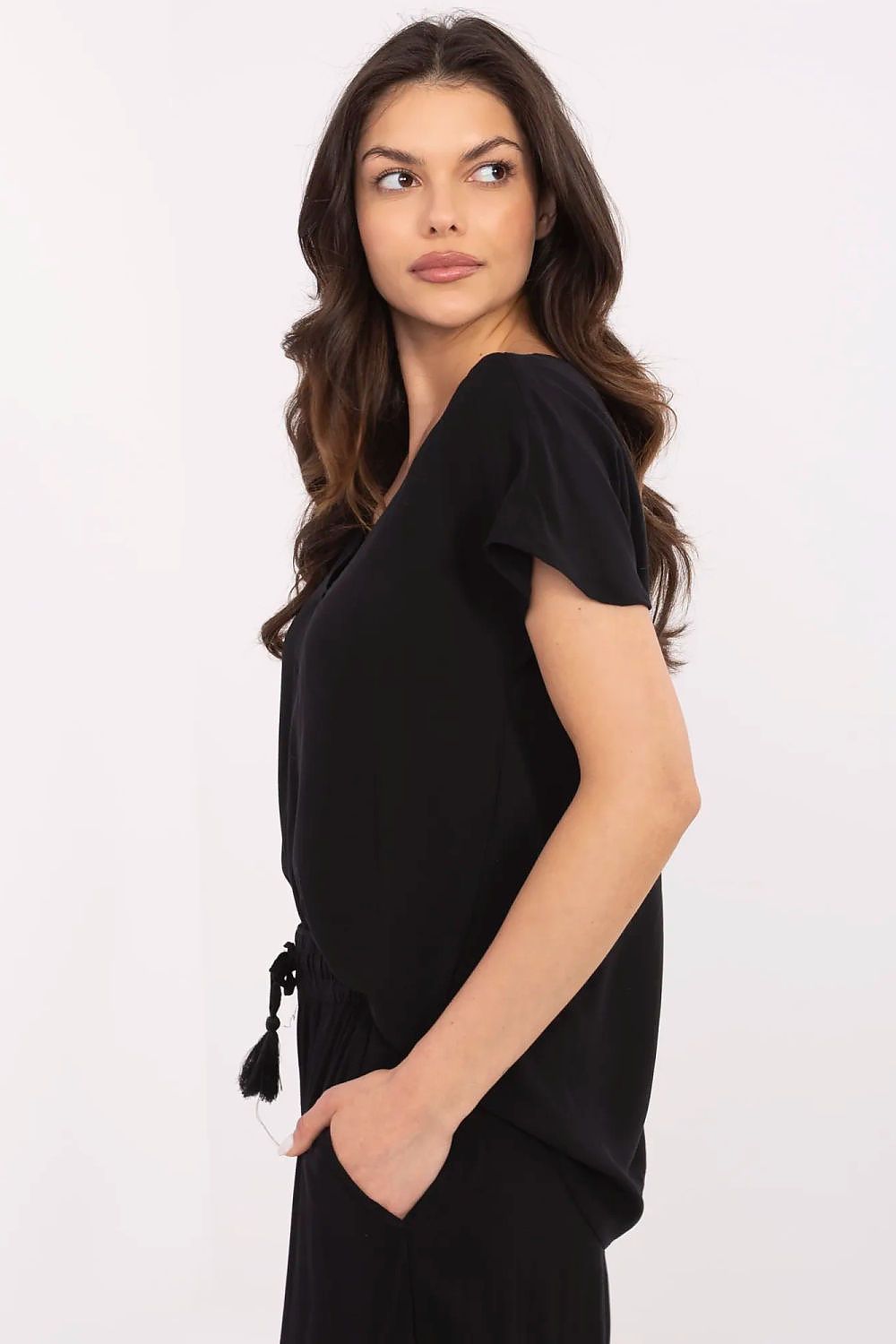 Bluse Sublevel til dame fra MS StyleHaven, laget av Bomull, farge Svart, størrelse M, med short ermer, perfekt til casual; dress