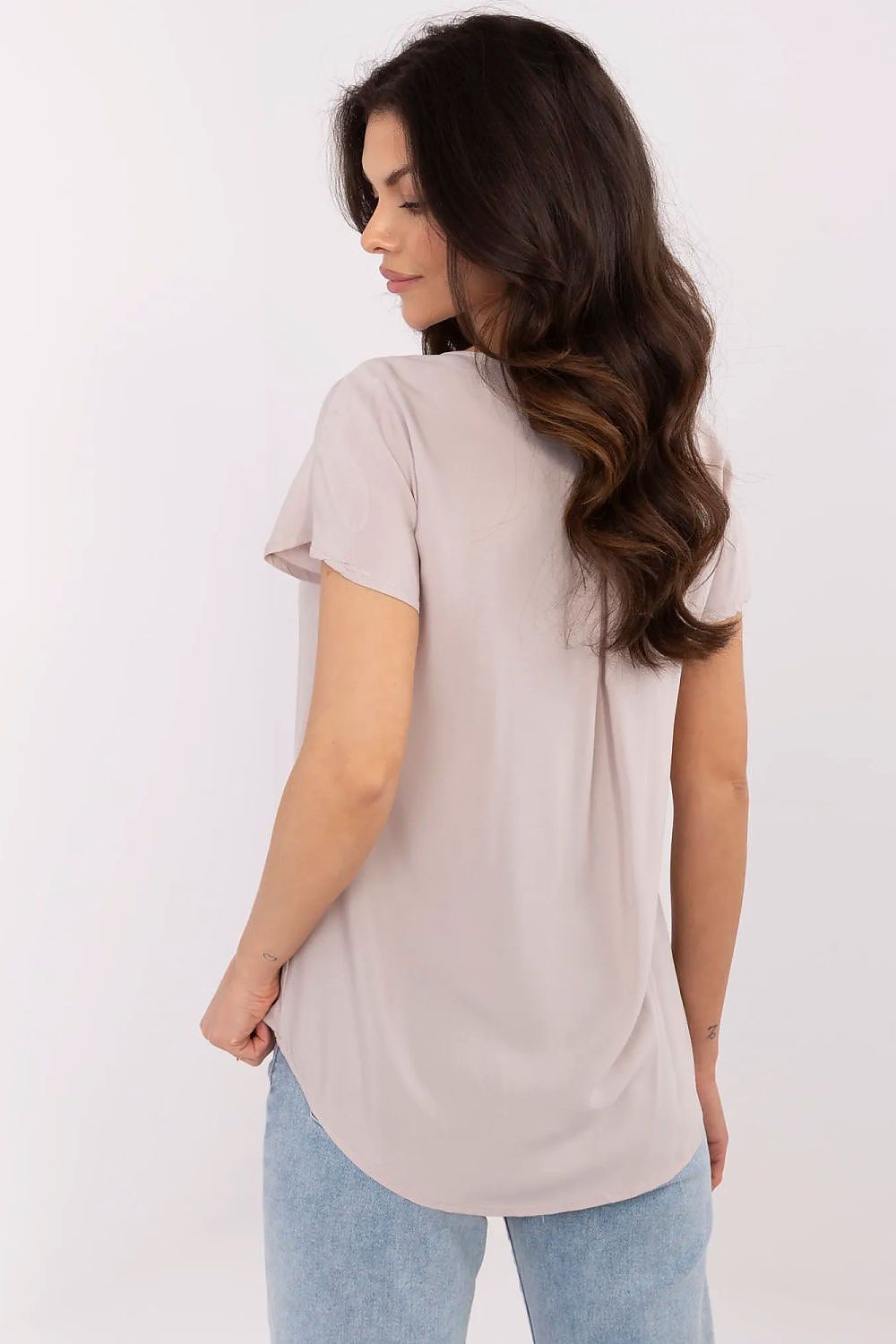 Bluse Sublevel til dame fra MS StyleHaven, laget av Bomull, farge beige, størrelse M, med short ermer, perfekt til casual; dress