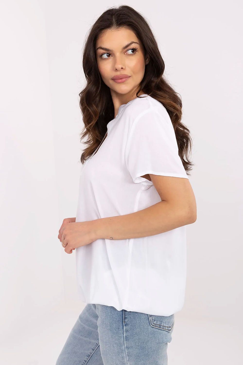 Bluse Sublevel til dame fra MS StyleHaven, laget av Bomull, farge Hvit, størrelse M, med short ermer, perfekt til casual; dress