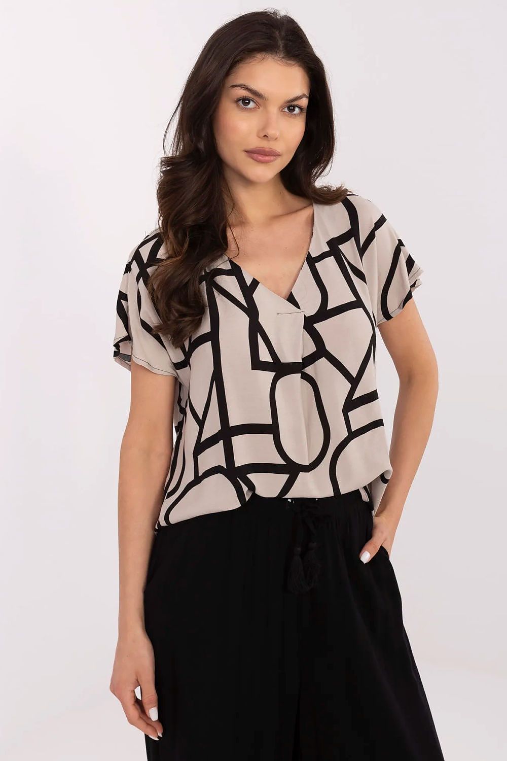 Bluse Sublevel til dame fra MS StyleHaven, laget av Viskose, farge beige, størrelse s, med short ermer, perfekt til casual; dress