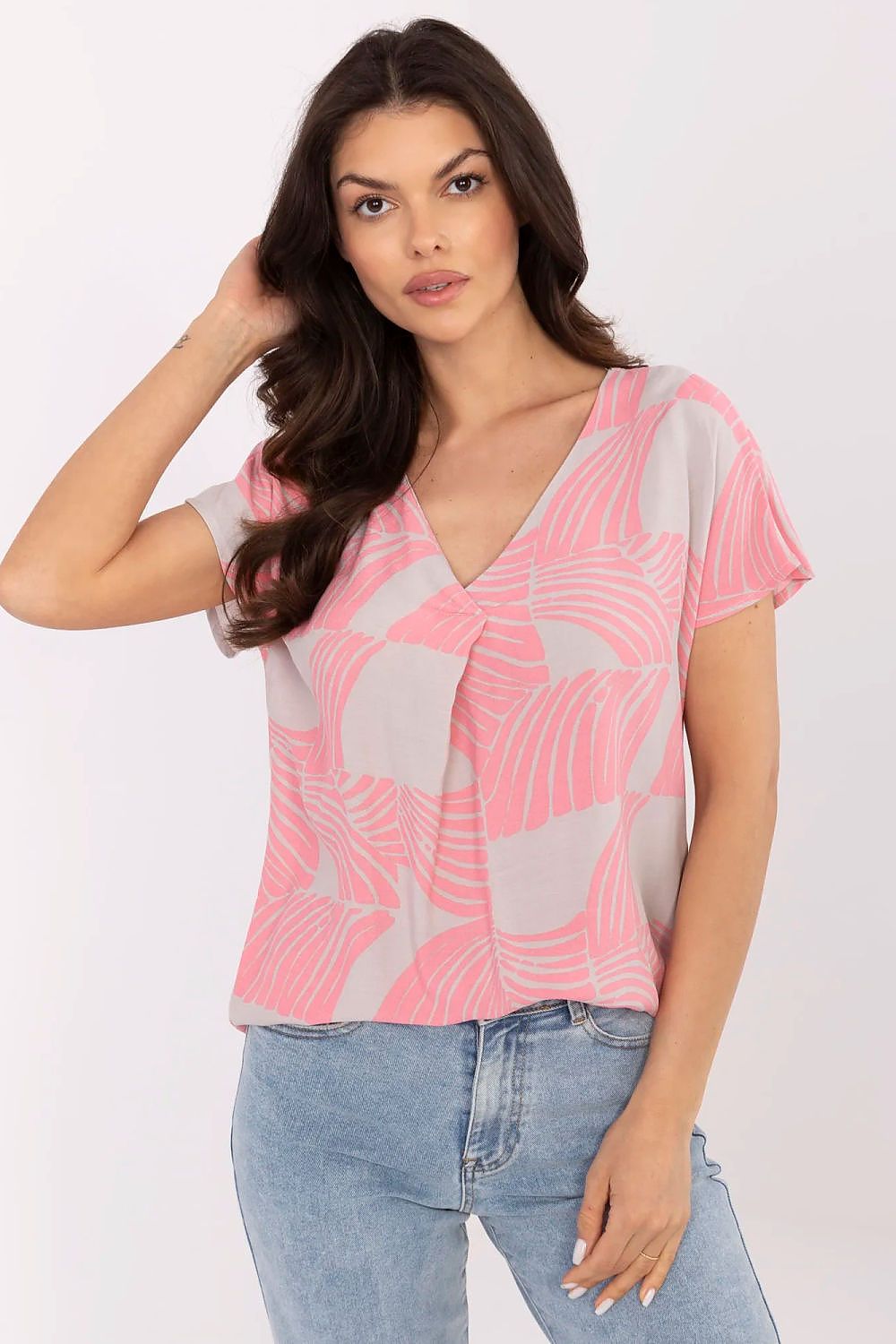 Bluse Sublevel til dame fra MS StyleHaven, laget av Viskose, farge beige, størrelse M, med short ermer, perfekt til casual; dress