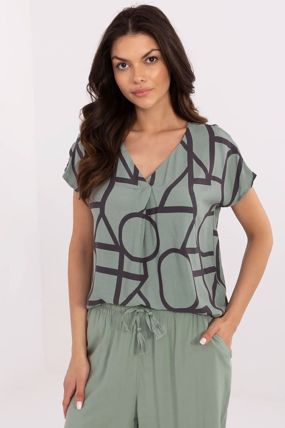 Bluse Sublevel til dame fra MS StyleHaven, laget av Viskose, farge beige, størrelse XXL, med short ermer, perfekt til casual; dress