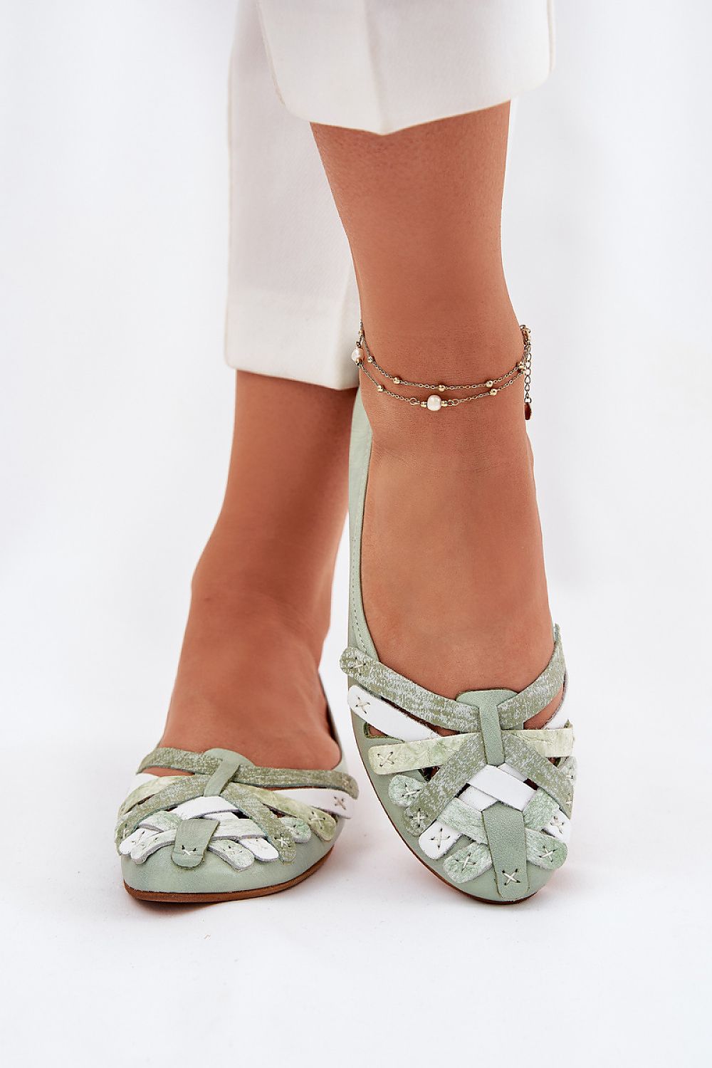 ballerina-sko Step in style til dame fra MS StyleHaven, laget av Bomull; polyester, farge Grønn, størrelse 38, med 45720 ermer, perfekt til casual; dress