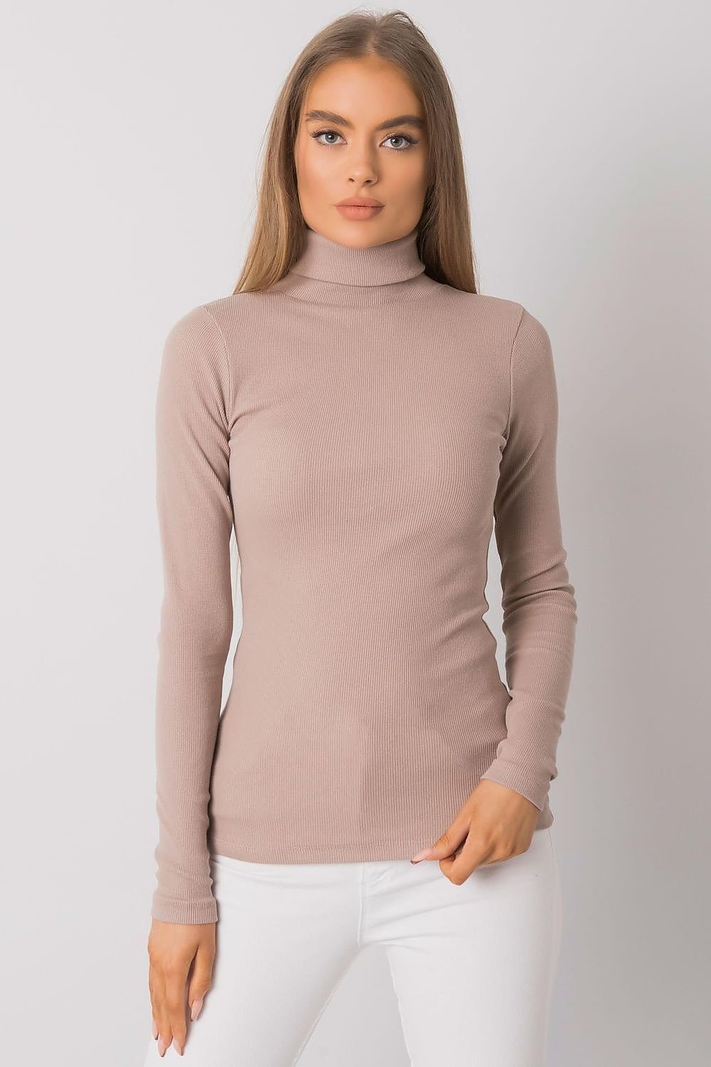 Turtleneck Rue Paris til dame fra MS StyleHaven, laget av Bomull, farge Grå, størrelse S/M, med sleeveless; 3-4 ermer, perfekt til casual; dress