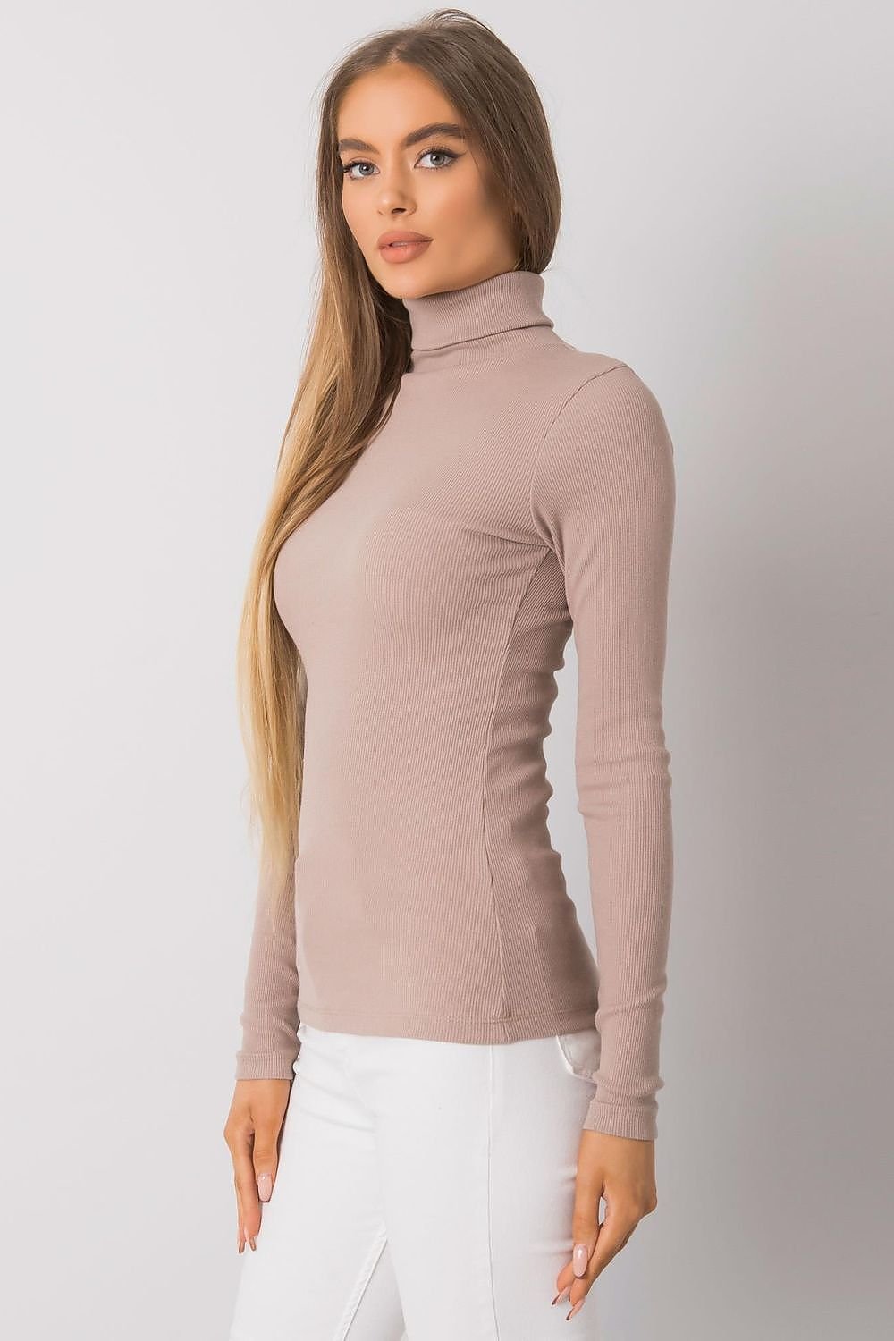 Turtleneck Rue Paris til dame fra MS StyleHaven, laget av Bomull, farge Grå, størrelse L/XL, med sleeveless; 3-4 ermer, perfekt til casual; dress