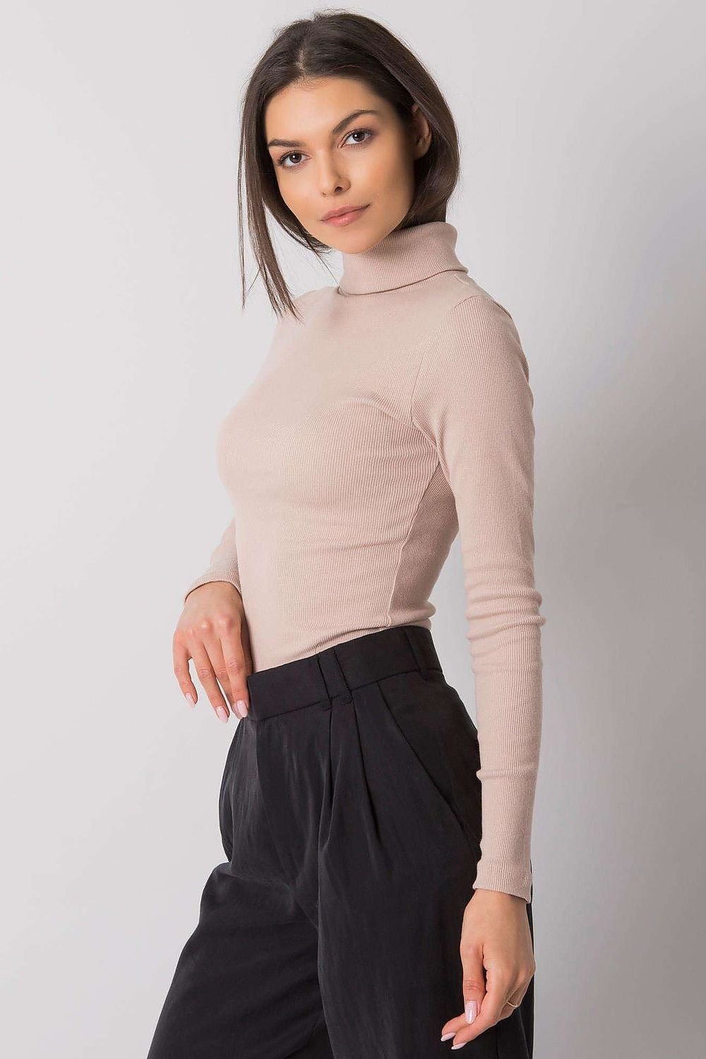 Turtleneck Rue Paris til dame fra MS StyleHaven, laget av Bomull, farge Brun, størrelse L/XL, med sleeveless; 3-4 ermer, perfekt til casual; dress