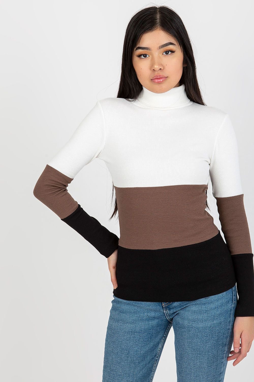 Turtleneck Rue Paris til dame fra MS StyleHaven, laget av Bomull; Elastan-1, farge Svart, størrelse S/M, med sleeveless; 3-4 ermer, perfekt til casual; dress