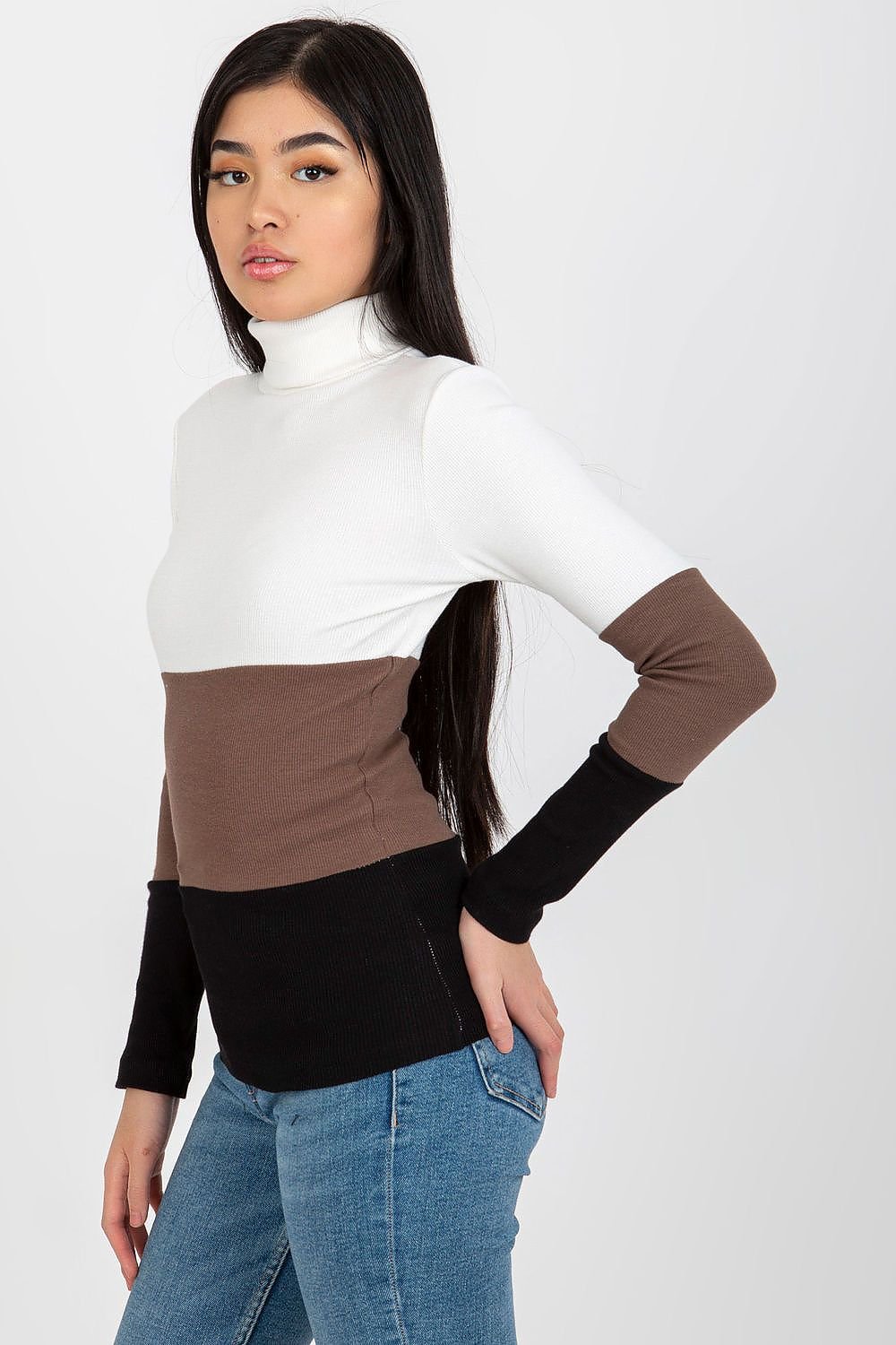 Turtleneck Rue Paris til dame fra MS StyleHaven, laget av Bomull; Elastan-1, farge Svart, størrelse L/XL, med sleeveless; 3-4 ermer, perfekt til casual; dress