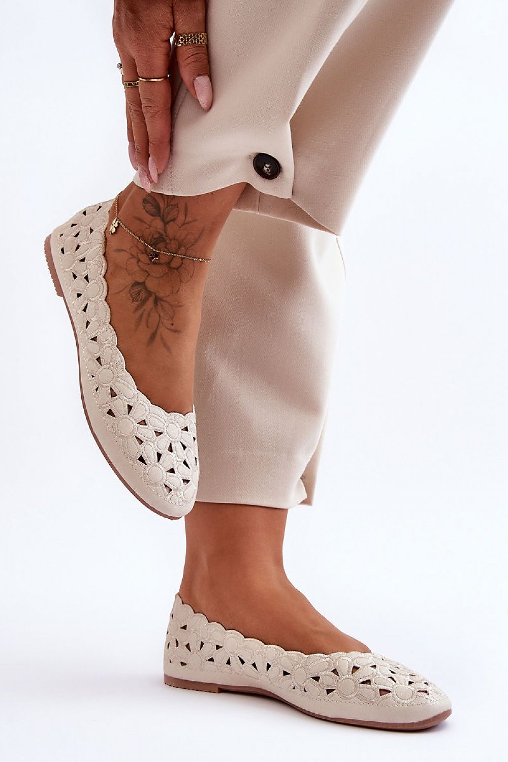 ballerina-sko Step in style til dame fra MS StyleHaven, laget av Bomull; polyester, farge beige, størrelse 37, med 45720 ermer, perfekt til casual; dress