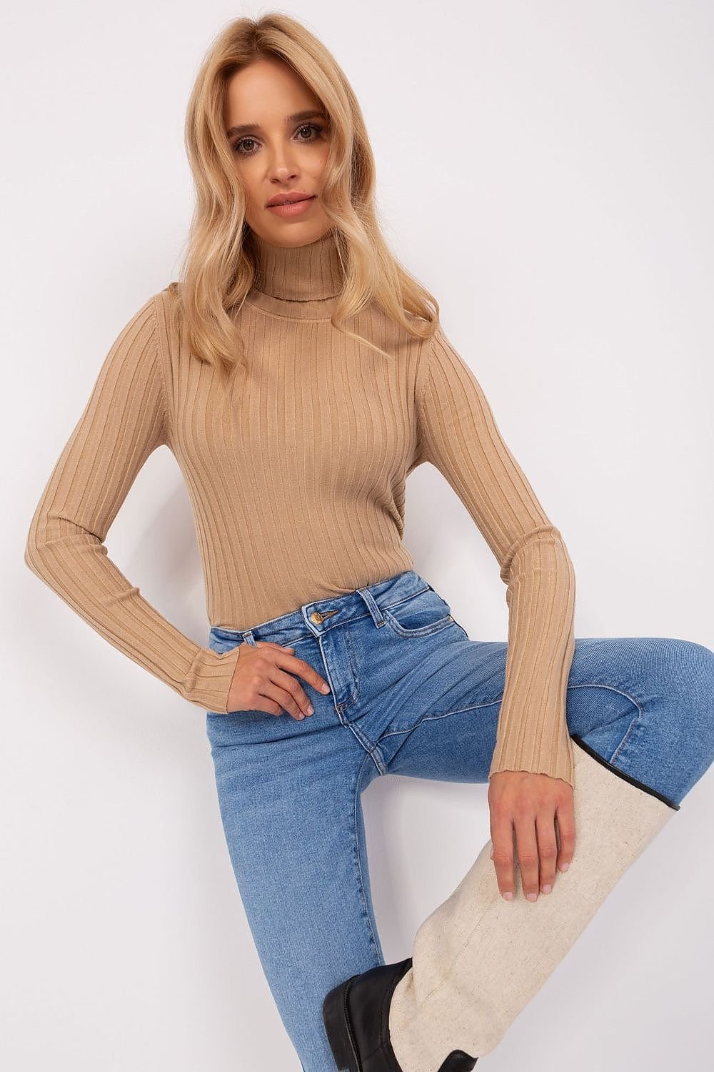 Turtleneck genser til dame fra MS StyleHaven, størrelse S/M, med long, bukselengde long, kjolelengde short; knee; mini; midi, kjolestil sweater; other
