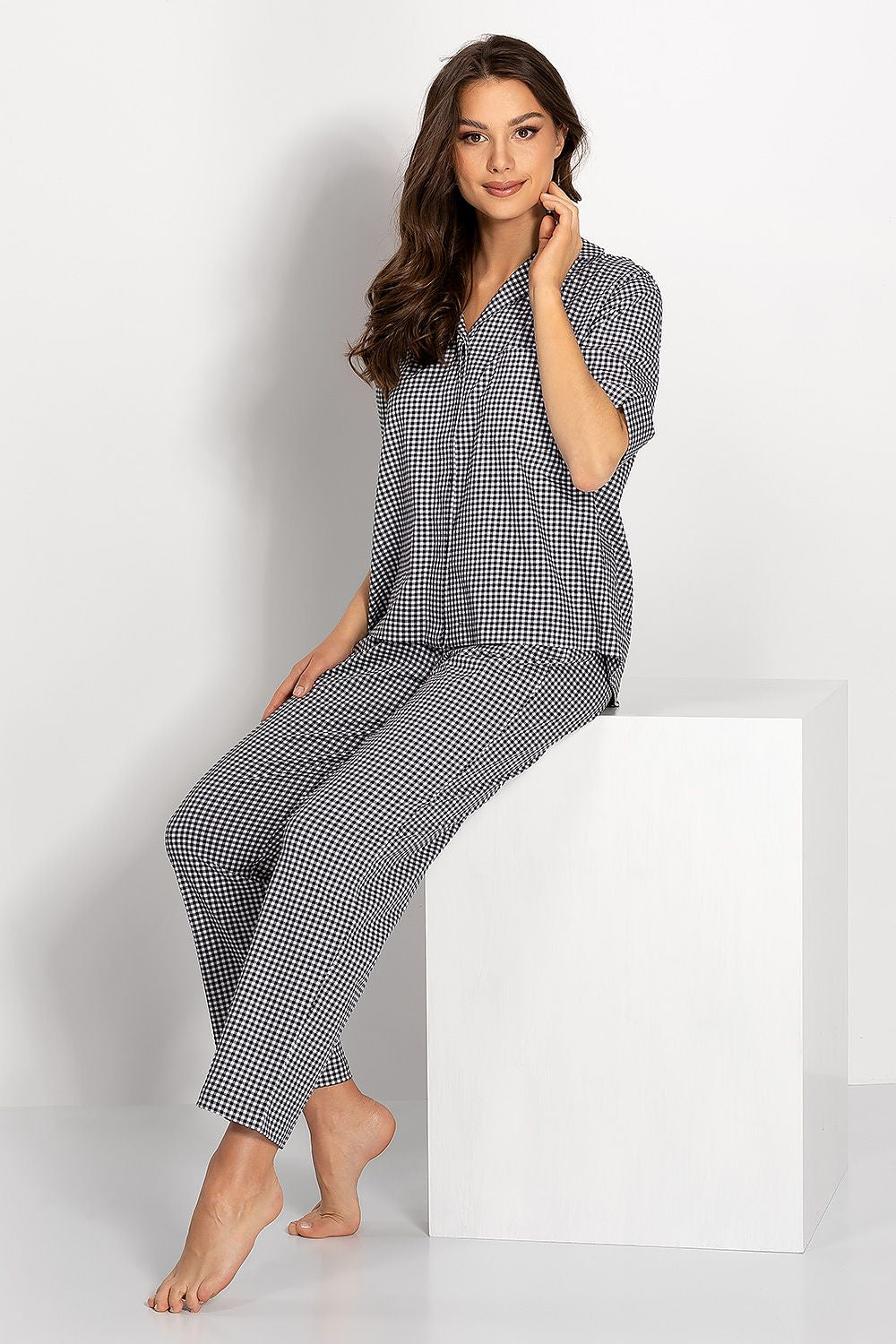 Pyjamas Momenti Per Me til dame fra MS StyleHaven, laget av Bomull, farge Svart, størrelse M, med long ermer, perfekt til casual; dress