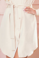 Limited Edition Beige og hvit rutete skjortekjole med svarte mansjetter – allsidig og stilig til dame fra MS StyleHaven, laget av polyester, farge beige 2, størrelse XL, med long ermer, perfekt til casual; dress