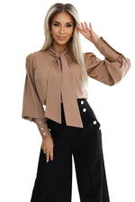 Karamell Business Bluse til dame fra MS StyleHaven, laget av polyester, farge beige 3, størrelse L, med long ermer, perfekt til casual; dress