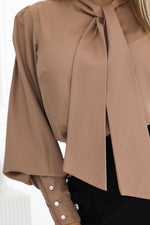 Karamell Business Bluse til dame fra MS StyleHaven, laget av polyester, farge beige 3, størrelse XL, med long ermer, perfekt til casual; dress
