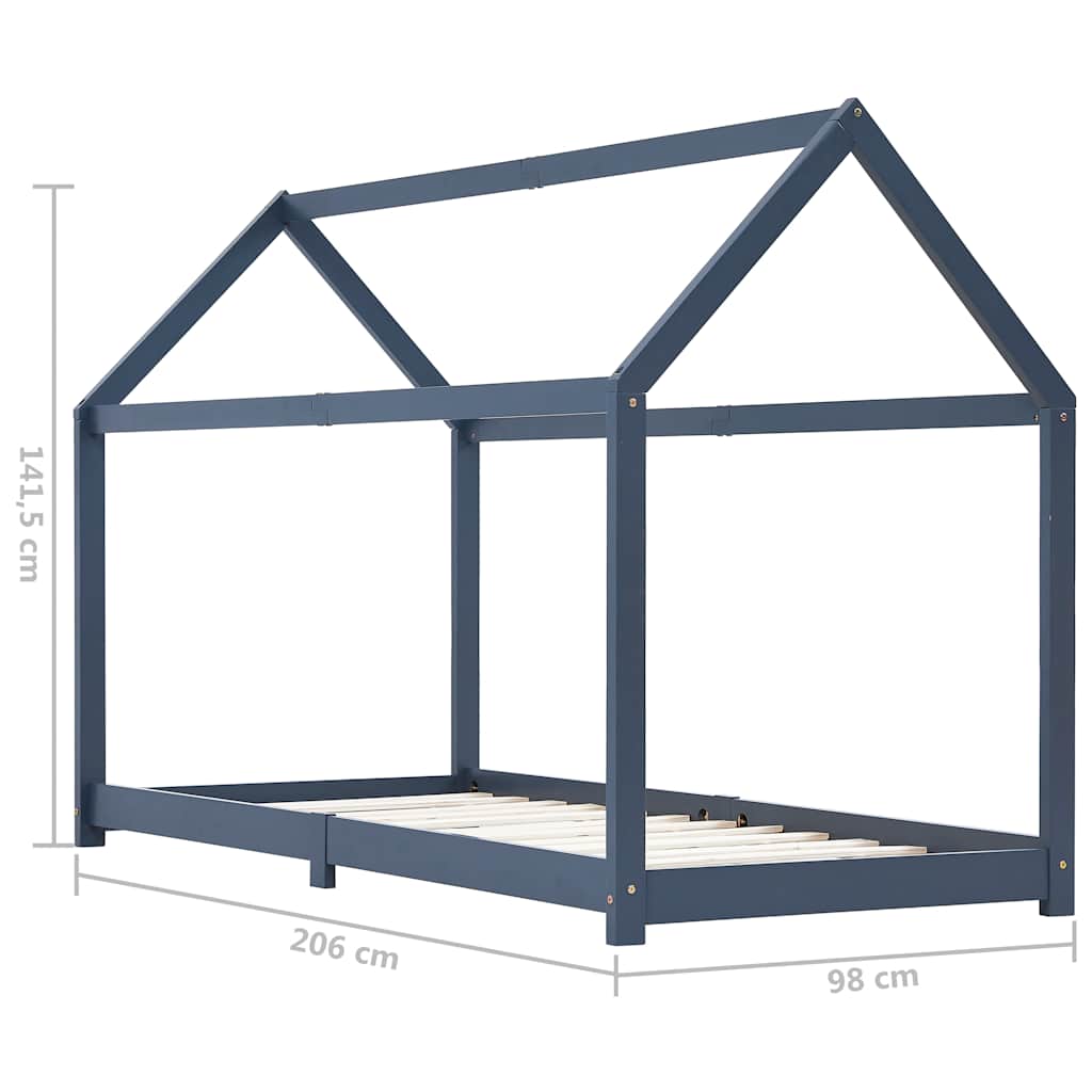 Sengeramme For Barn Heltre Furu Grå 90X200 Cm