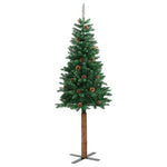 Slankt Juletre Med Ekte Tre Og Furukongler Grønn 180 Cm Pvc