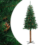 Slankt Juletre Med Ekte Tre Og Furukongler Grønn 210 Cm Pvc