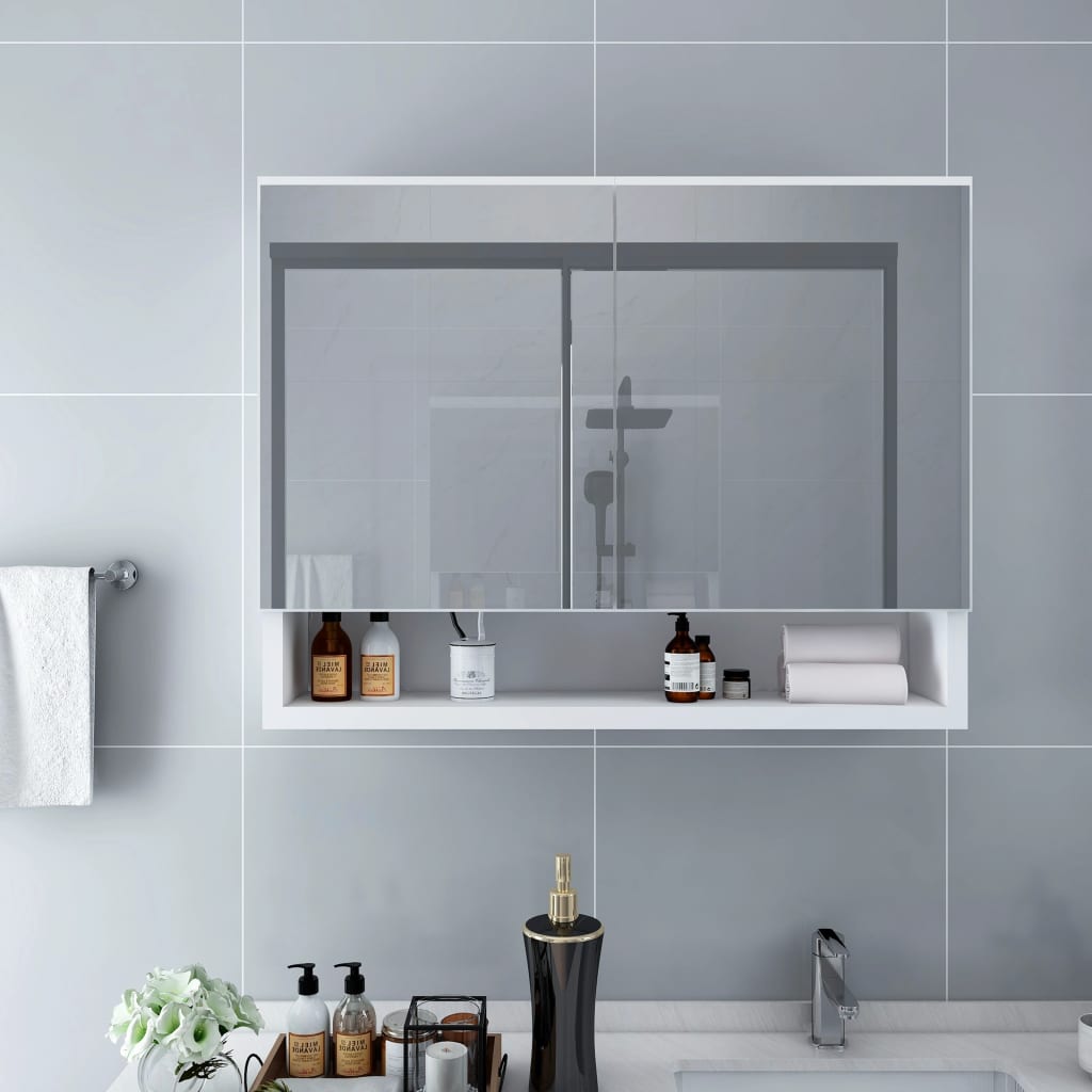 Speilskap Med Led Hvit 80X15X60 Cm Mdf