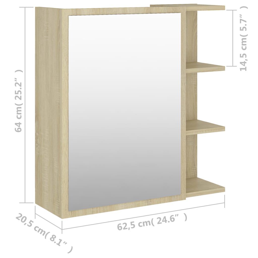 Speilskap Til Baderom Sonoma Eik 62,5X20,5X64 Cm Konstruert Tre