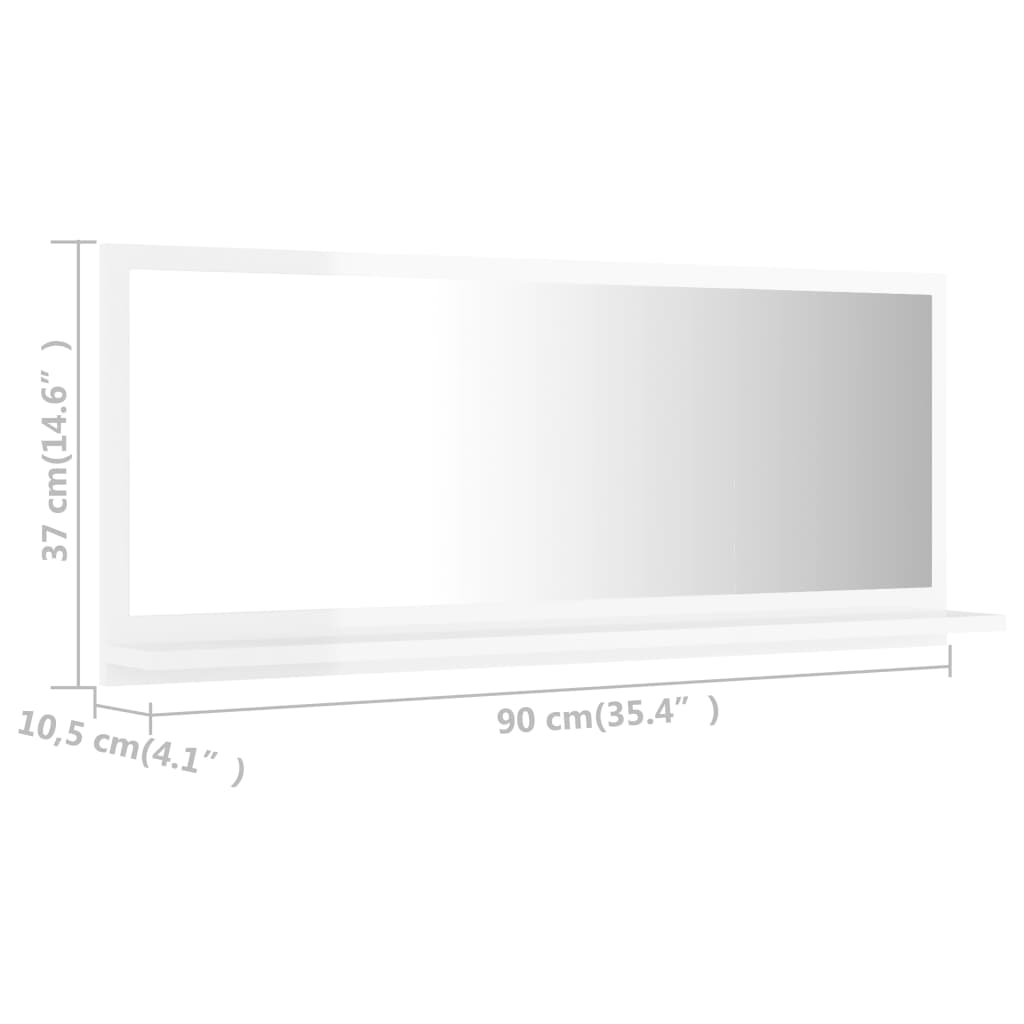 Baderomsspeil Høyglans Hvit 90X10,5X37 Cm Konstruert Tre
