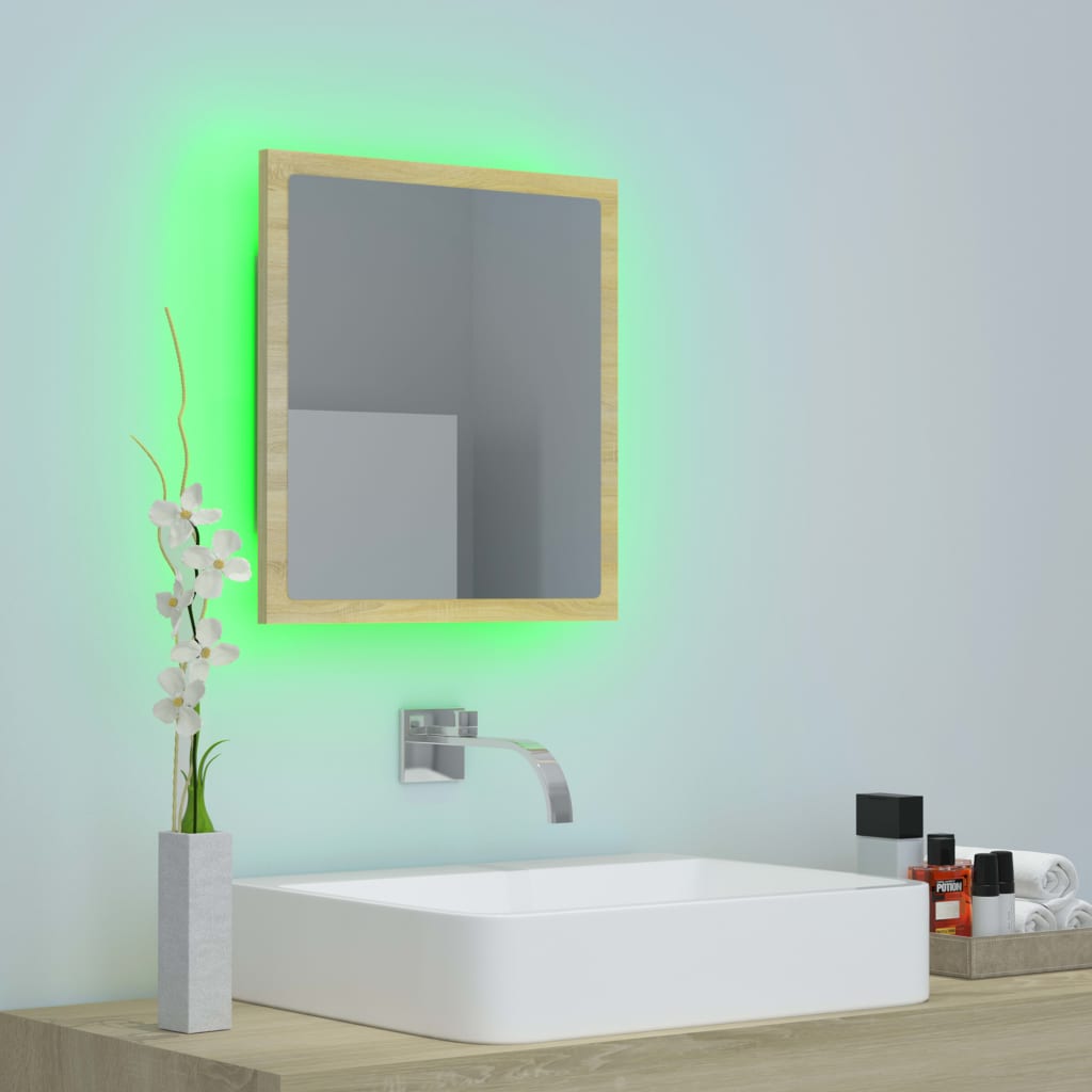 Led-Badespeil Sonoma Eik 40X8,5X37 Cm Akryl