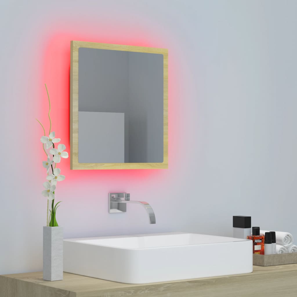 Led-Badespeil Sonoma Eik 40X8,5X37 Cm Akryl