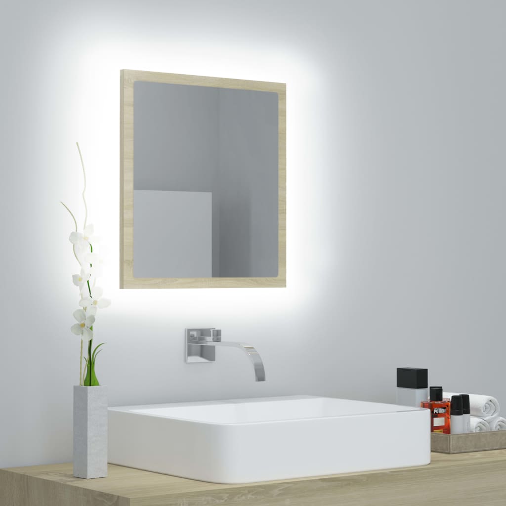 Led-Badespeil Sonoma Eik 40X8,5X37 Cm Akryl