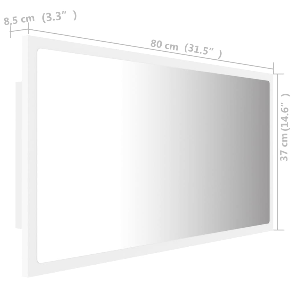 Baderomsspeil Led Hvit 80X8,5X37 Cm Akryl