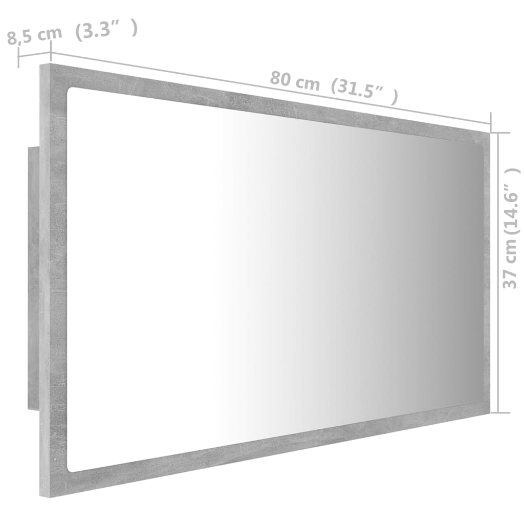 Led-Badespeil Betonggrå 80X8,5X37 Cm Akryl
