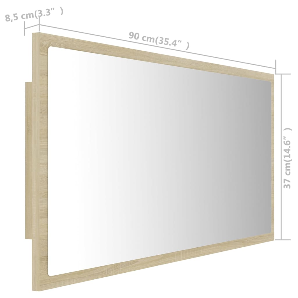 Led-Badespeil Sonoma Eik 90X8,5X37 Cm Akryl