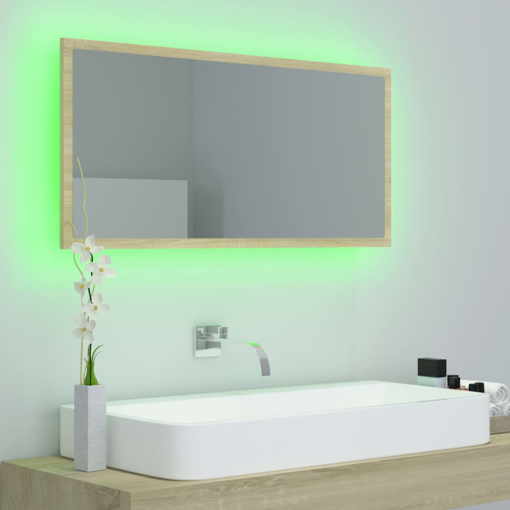 Led-Badespeil Sonoma Eik 90X8,5X37 Cm Akryl
