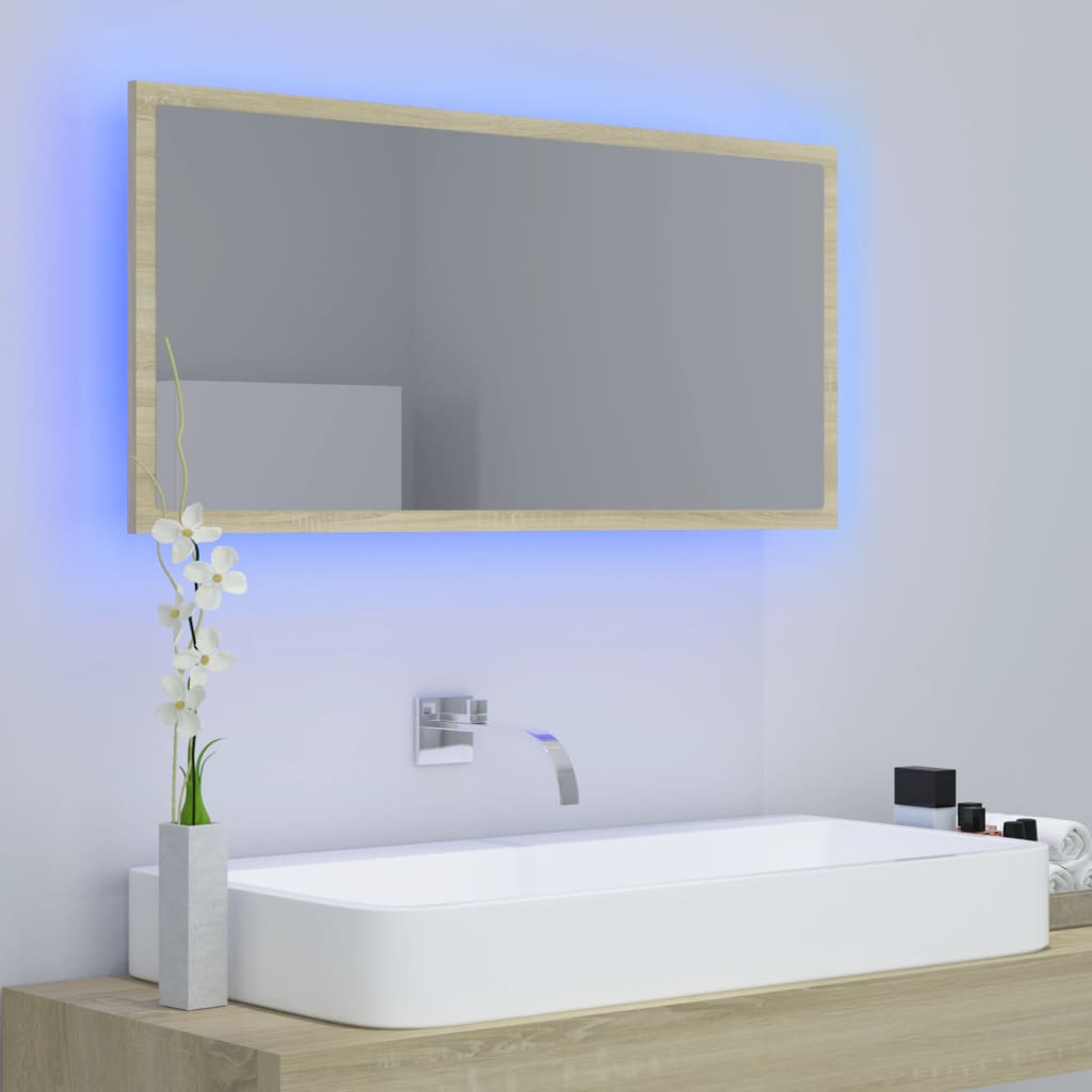 Led-Badespeil Sonoma Eik 90X8,5X37 Cm Akryl