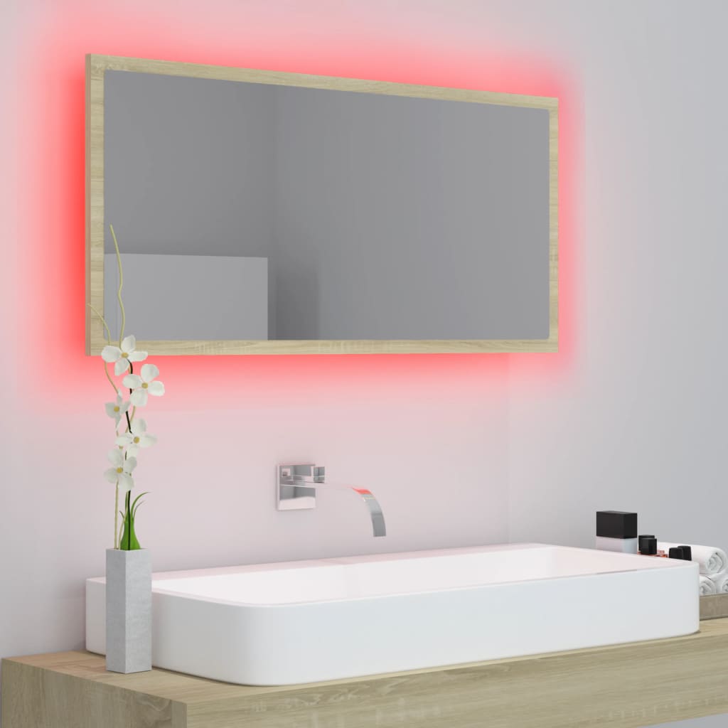 Led-Badespeil Sonoma Eik 90X8,5X37 Cm Akryl
