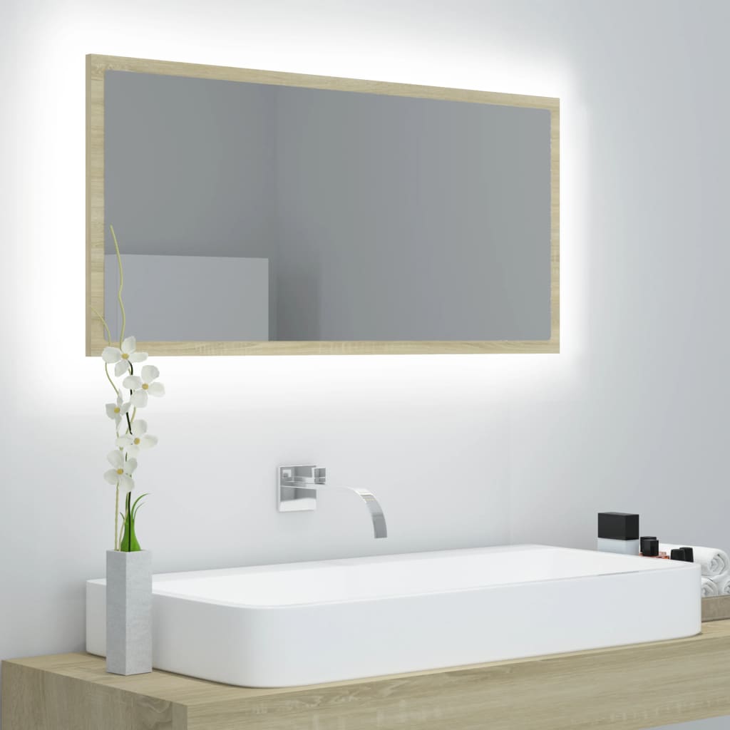 Led-Badespeil Sonoma Eik 90X8,5X37 Cm Akryl
