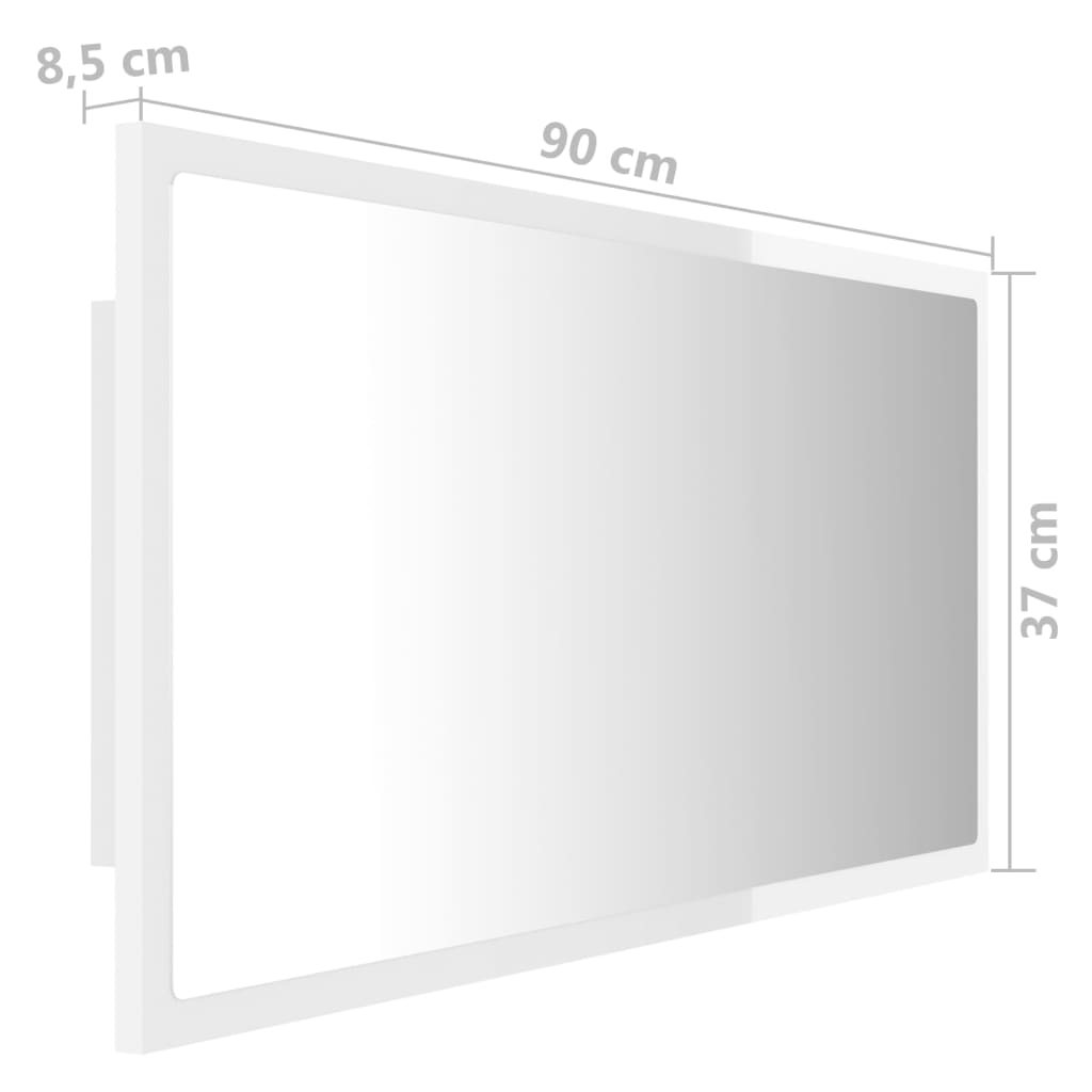 Led-Badespeil Høyglans Hvit 90X8,5X37 Cm Akryl