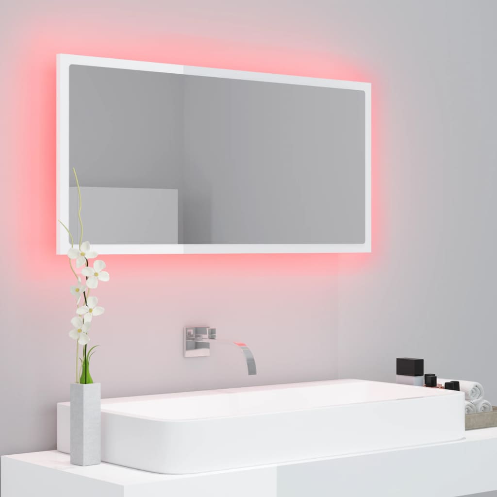 Led-Badespeil Høyglans Hvit 90X8,5X37 Cm Akryl