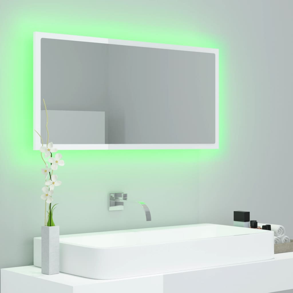 Led-Badespeil Høyglans Hvit 90X8,5X37 Cm Akryl