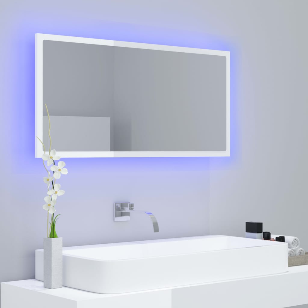 Led-Badespeil Høyglans Hvit 90X8,5X37 Cm Akryl