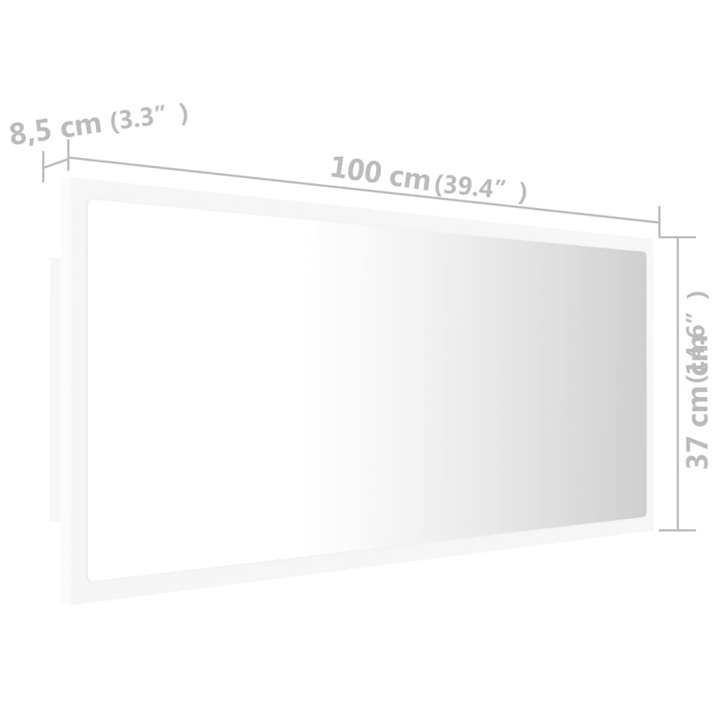 Led-Badespeil Hvit 100X8,5X37 Cm Akryl